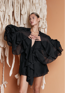 KARINA Kimono Dress with Ruffles Black