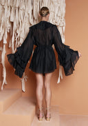 KARINA Kimono Dress with Ruffles Black