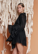 KARINA Kimono Dress with Ruffles Black