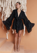 KARINA Kimono Dress with Ruffles Black