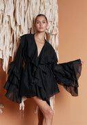 KARINA Kimono Dress with Ruffles Black